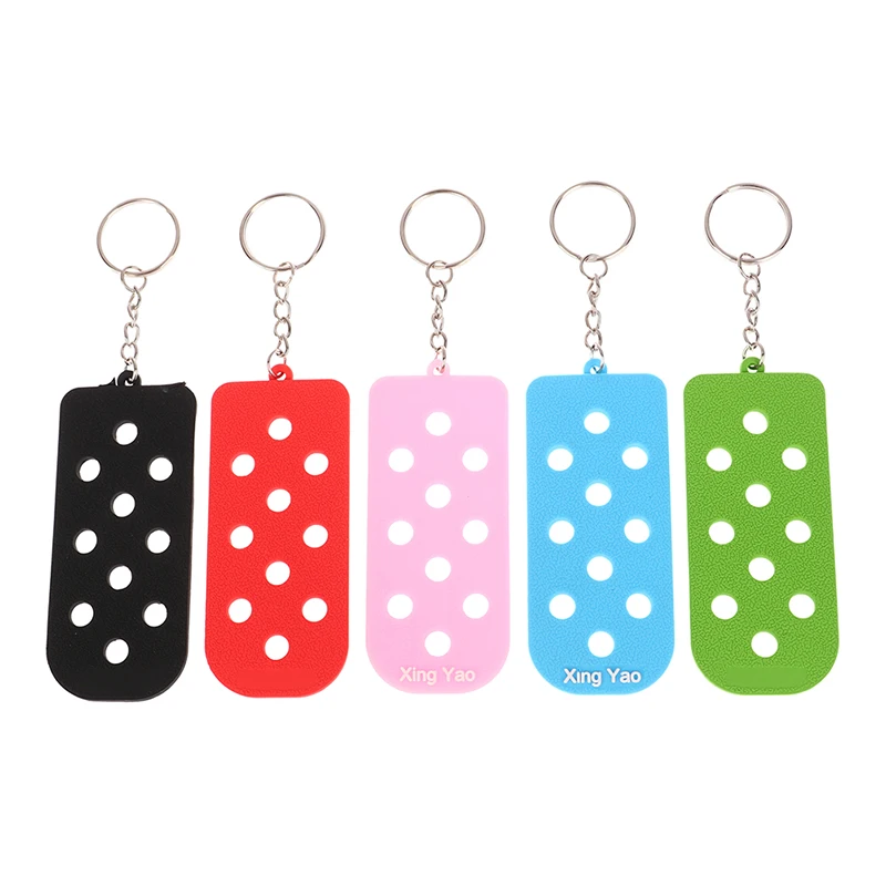 EVA Keychain With Holes DIY Key Chain For Croc Charms Croc Jeans Storage Key Board Soft Key Ring Fit Clog Pins