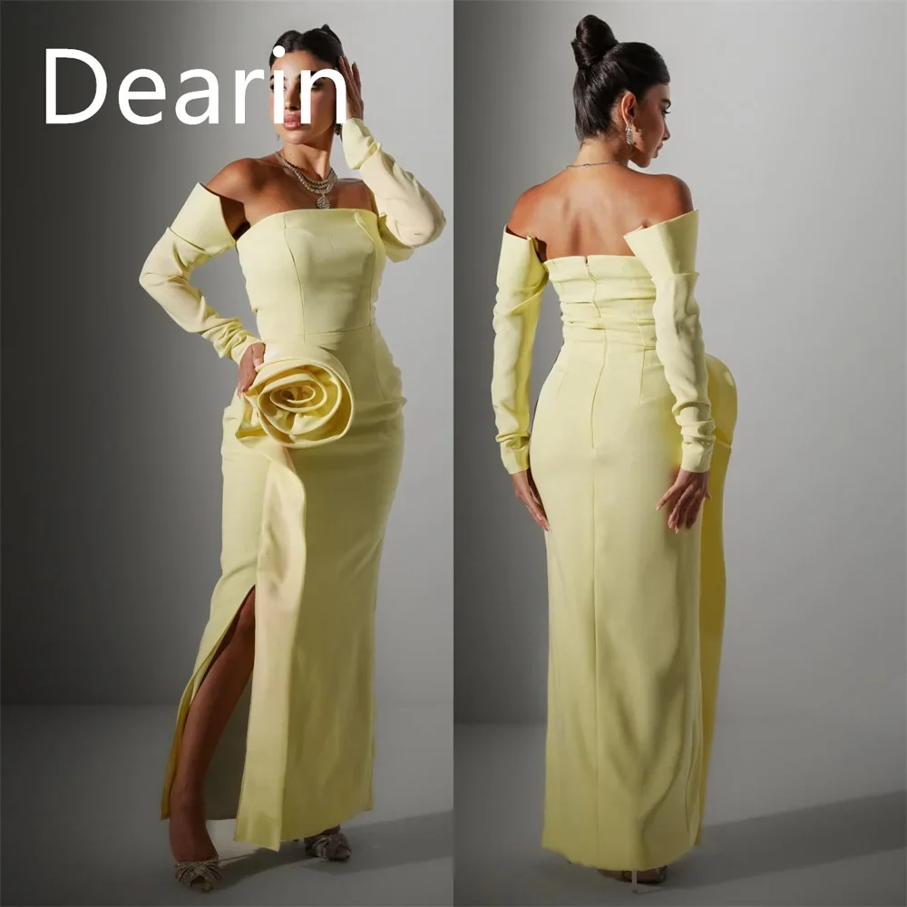 

Saudi Arabia Dearin Strapless Column Ankle Length Skirts 3D Rose Flower Bespoke Occasion Dresses Prom Gown Formal Evening Dress