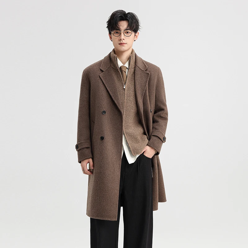 Gentle Men Elegant Cashmere Overcoat Gray Brown Sort Warm Woolen Basic Coat Back Split Double Breasted Design Topcoat Luxury