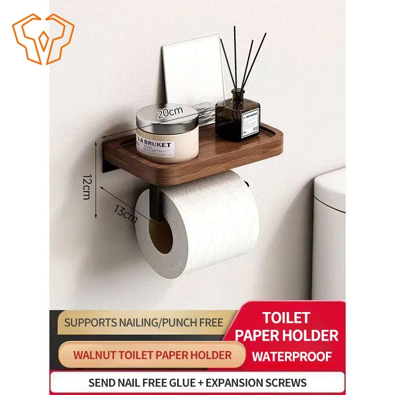 Wood Grain Premium Paper Towel Holder Paper Box No Need To Drill Holes Bathroom Light Luxury Moisture-proof Storage Rack