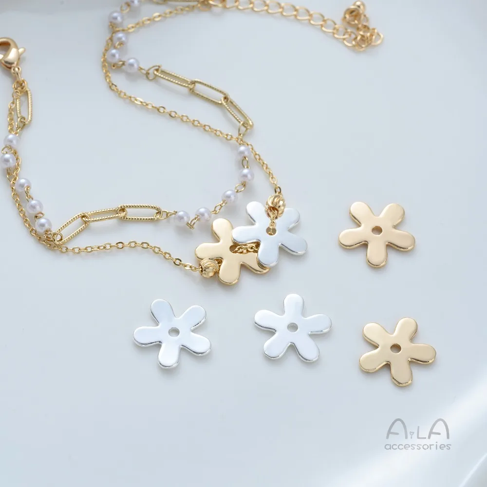 

14K Gold Color Glossy Five-petaled Flower Medium Hole Flower Bead Spacer Handmade DIY Bracelet Necklace Accessories Material