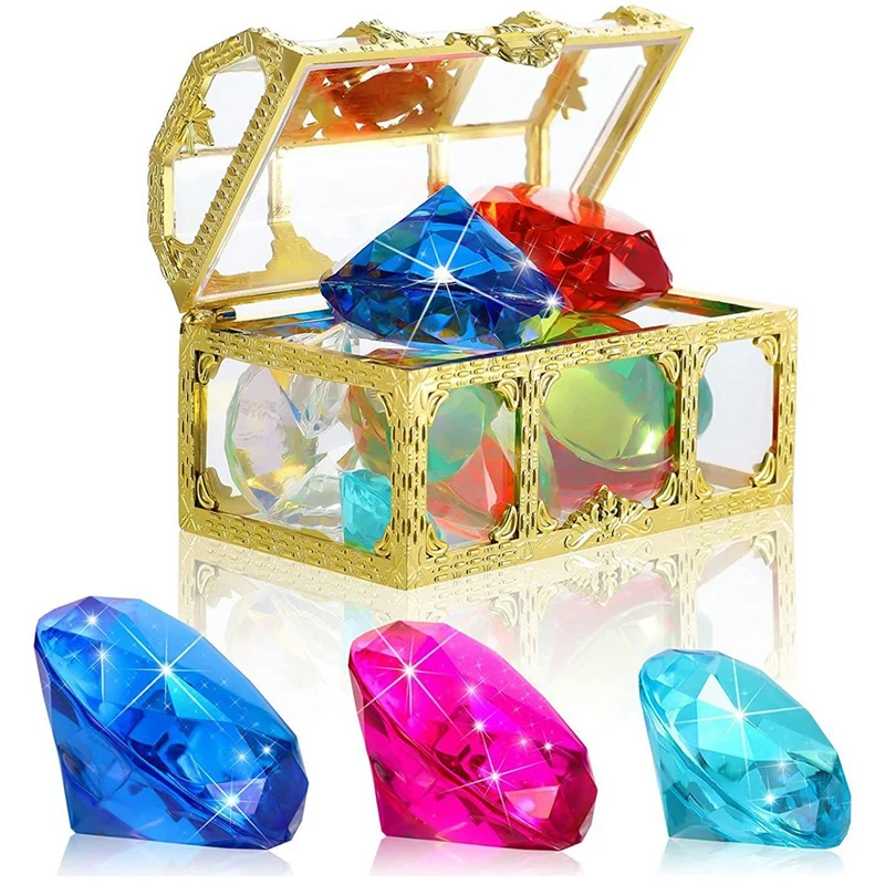 24 PCS Diving Gem Pool Toys Colorful Summer Swimming Gem Diving Toys Treasure Pirate Boxes Underwater Swimming Toy Set