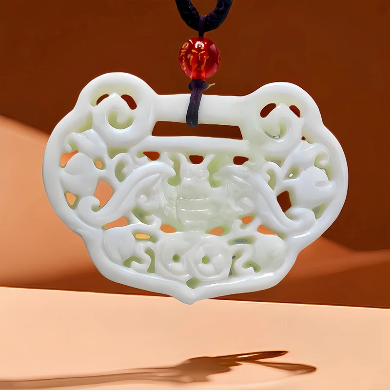 

White Natural Real Jade Bat Pendant Necklace Luxury Gift Chinese Amulet Talismans Charm Gemstones Stone Fashion Accessories