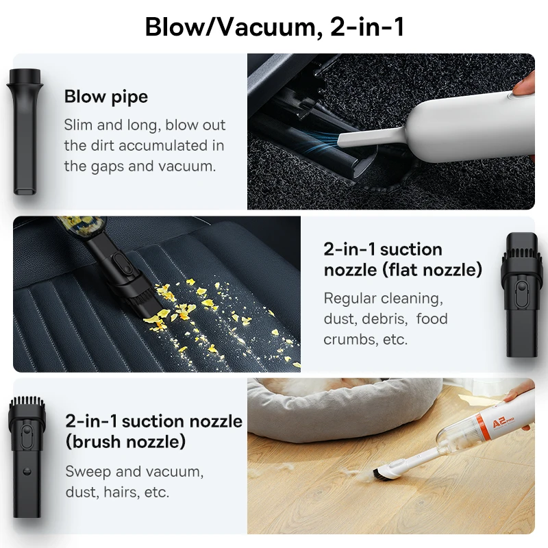 Baseus A2Pro Wireless Car Vacuum Cleaner 6000Pa Mini Air Blower Portable Handheld Vacuum Cleaner For Car Home Cleaning Accessory