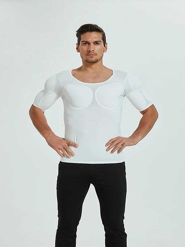 New Invisible Muscle T-Shirt Wedding Suit Men's Shoulder Pads Fake Chest And Abdominal Muscles Cosplay Innerwear Slim Fit Sho...