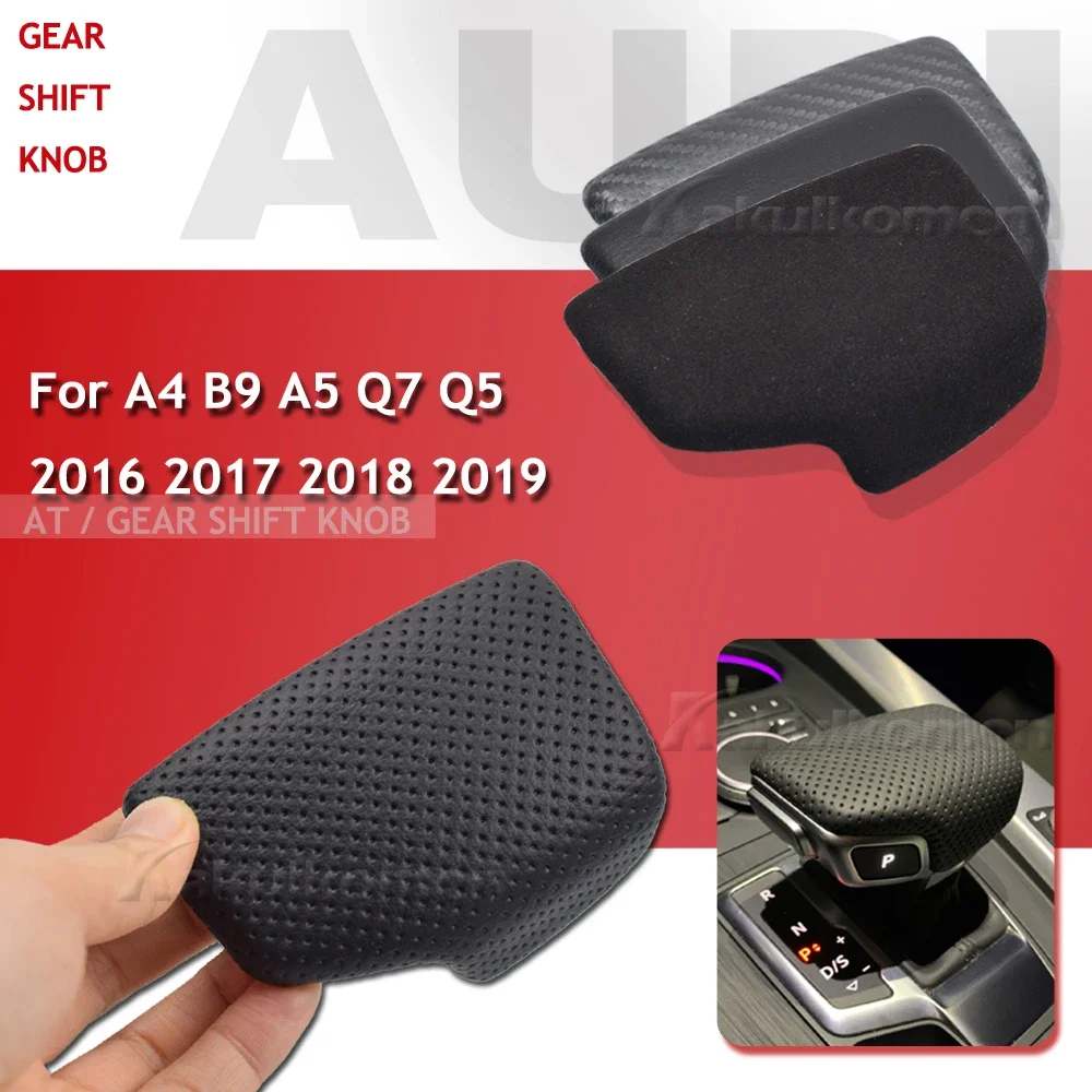 جديد لأودي A4 B9 A5 Q7 4M1 713 139F Q5 2016-2019 جلد أسود مثقوب محدد رافعة مقبض والعتاد التحول المقبض غطاء كرة اليد #1