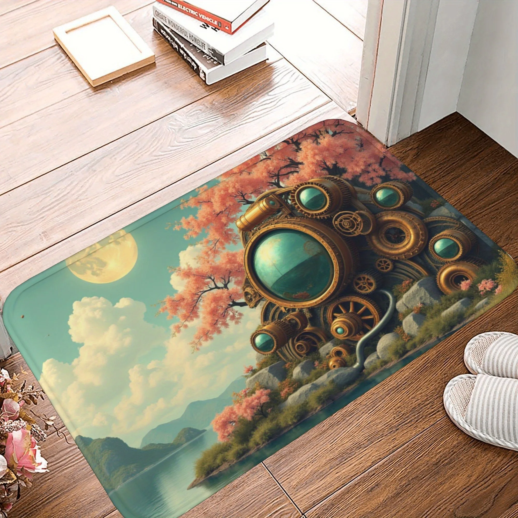 

1PC Steampunk Fantasy Kitchen Rug Non-Slip Door Mat Pop design Bathroom Rug Bath Mat Carpet for Home Sink Laundry Decor