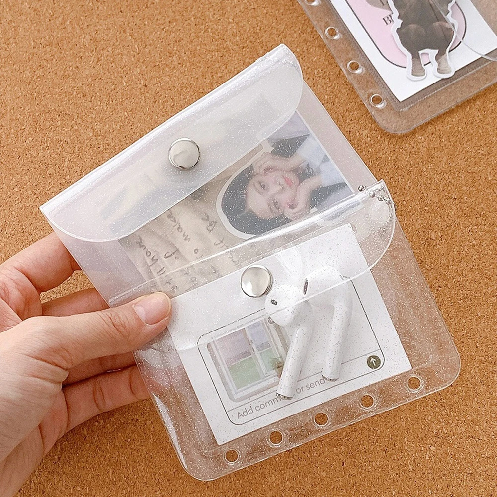 

M5 Photo Card Sleeves With Snap Button 5-Hole Loose-leaf Card Holder Double Slot Album Inserts DIY Photo Card Packaging Supplies