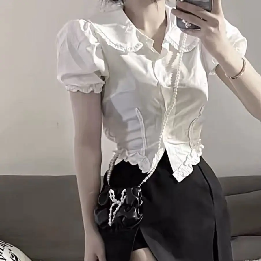 Shirts Women Organza Embroidered Collar Swing Fit Festival Fairytale Blouse for Dreamy Women Magical Celebration Events Y2k Top