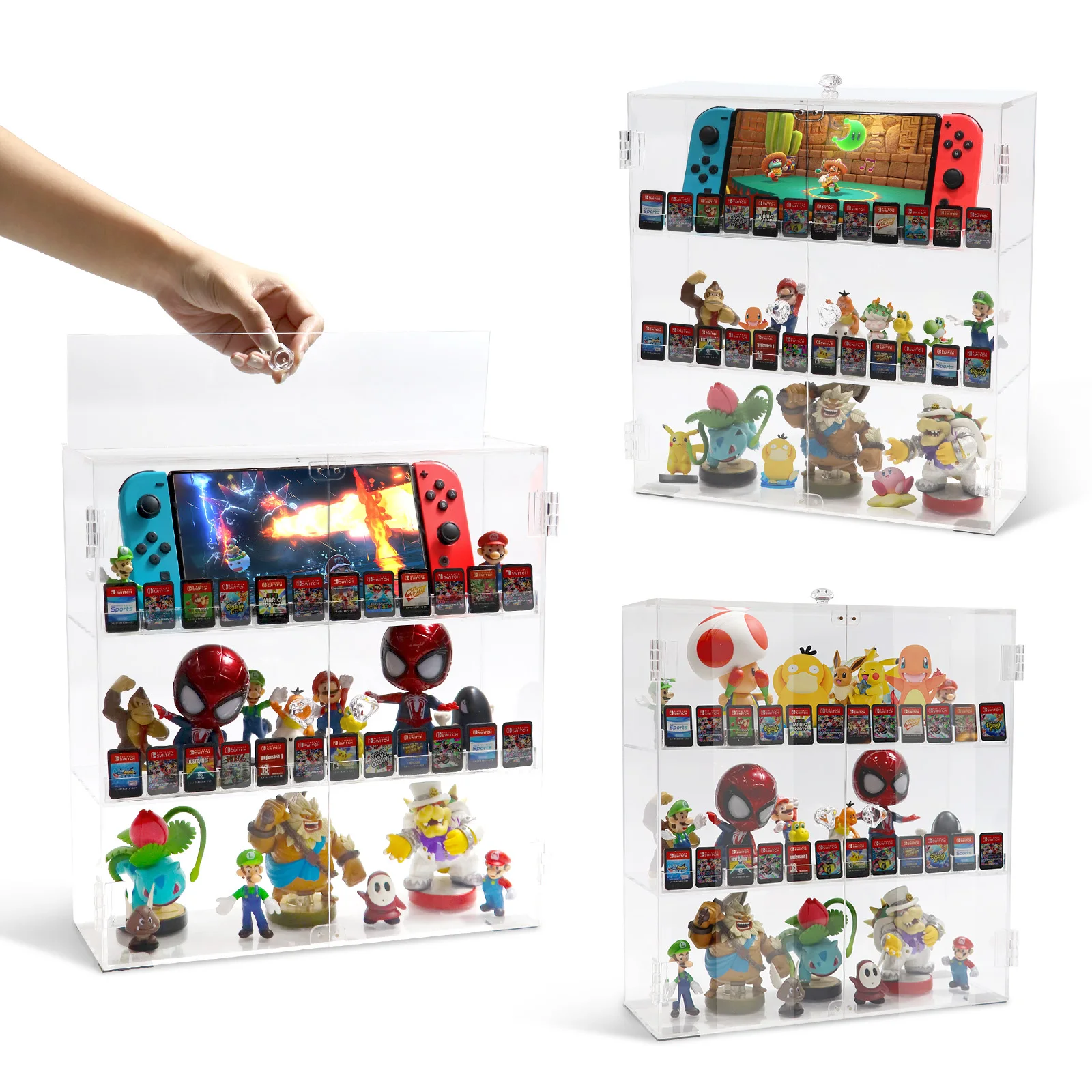 Acrylic Transparent Storage Display Cabinet,for Display Game Dolls,Game Card Storage, Nintendo Switch Game Controller Placement