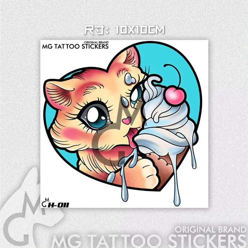 Cartoon Cat Eat Ice Cream Tatoo Sticker Lasting Fake Tattoo Arm Temporary Tattoo Anime Cute Art Faux Tattoos Waterproof Tatuajes