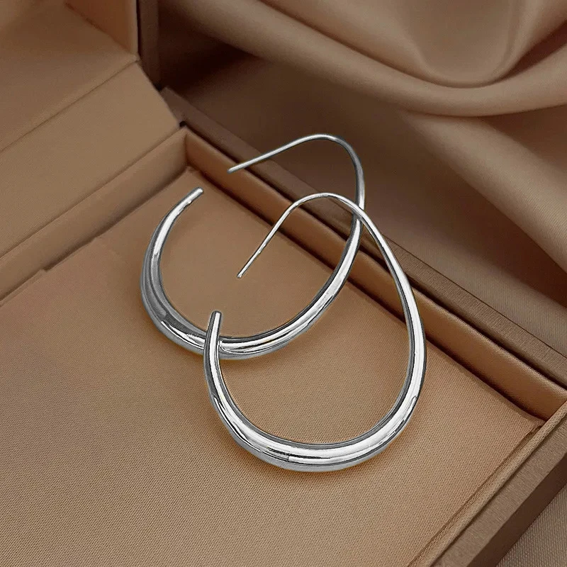 Huitan Waterdrop Shaped Big Hoop Earrings for Women Minimalist Metal Earrings Daily Wear Temperament Statement Jewelry Drop Ship