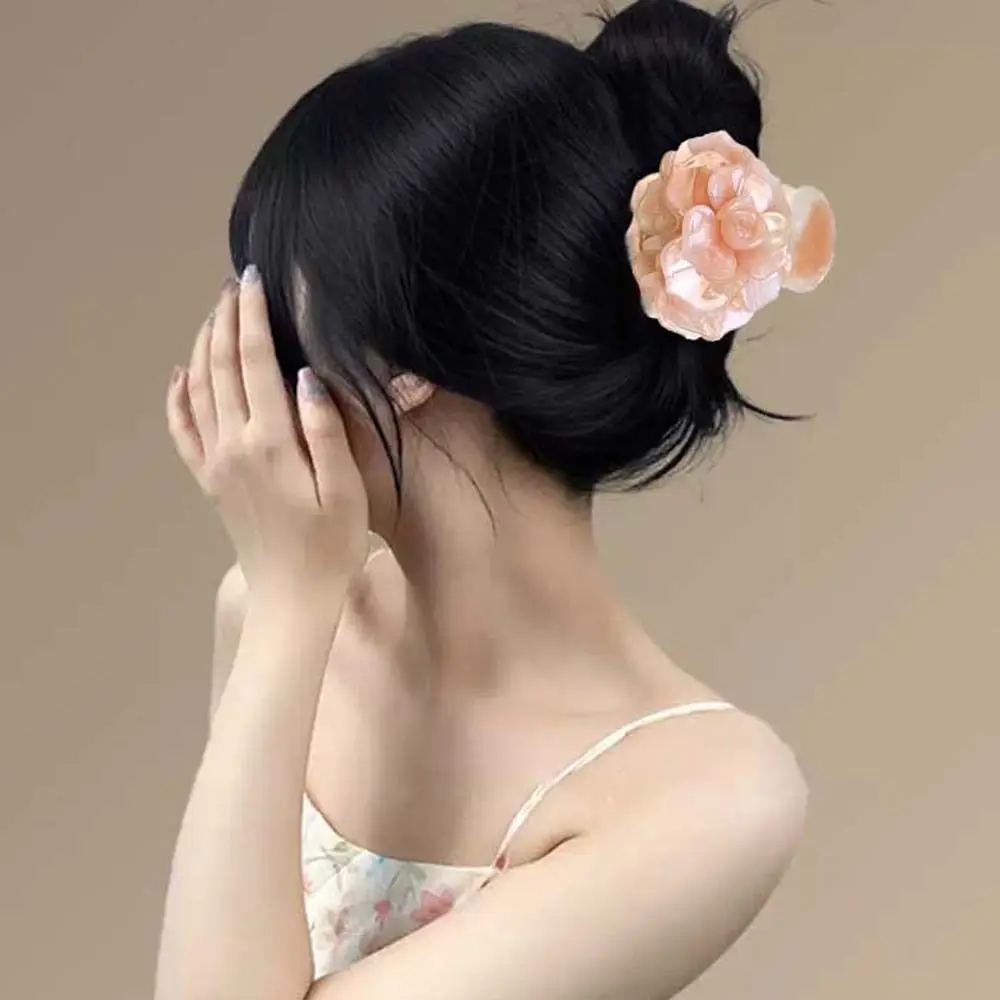 

Elegant Camellia Hair Claw Korean Style Gradient Color Flower Shark Clip Acrylic Hairgrips Acetic Acid Hair Claw Girls