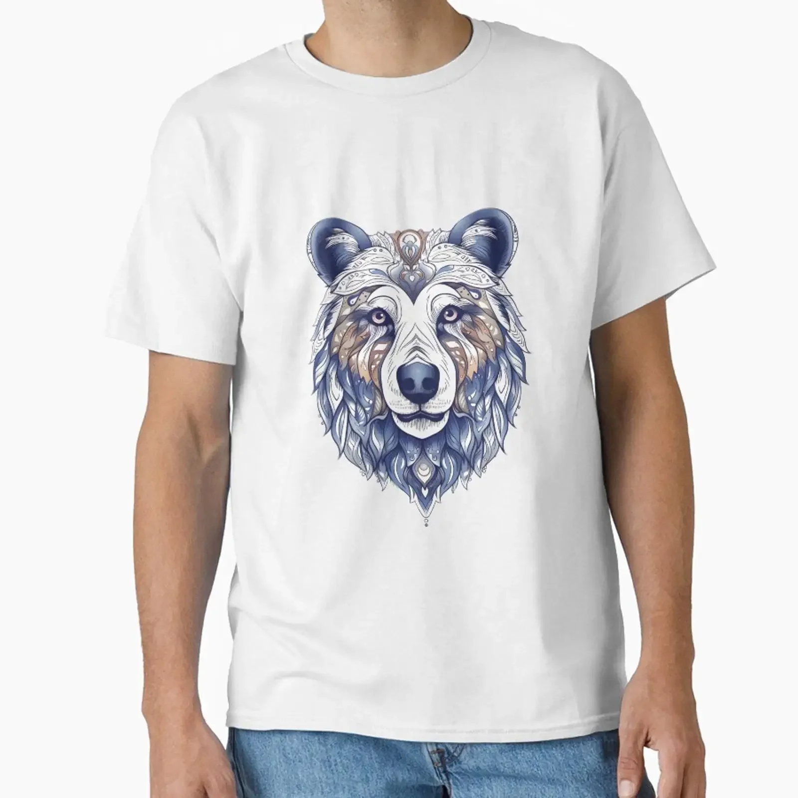 Ornate Spiritual Bear in Blue and Silver Design Totem Animal Power designed sold by AdventureBuddy vintage Washed Slightly