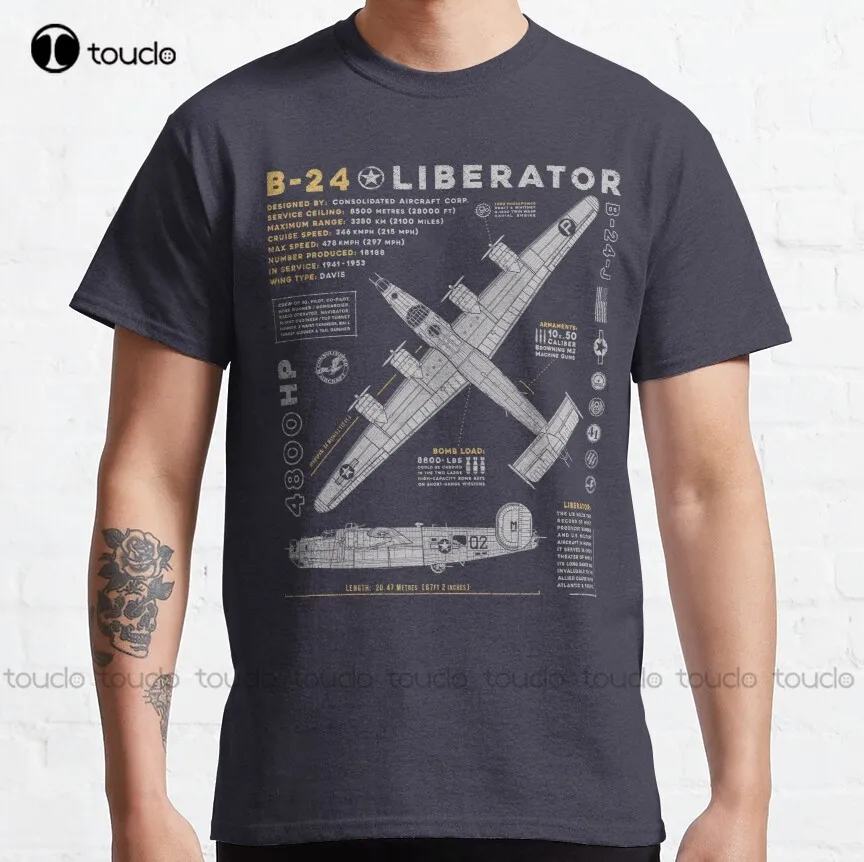 B-24 Liberator Liberator B 24J B24J Lib Bomber Bombers Aircraft Classic T-Shirt Mens Cotton T Shirts Custom Aldult Teen Unisex