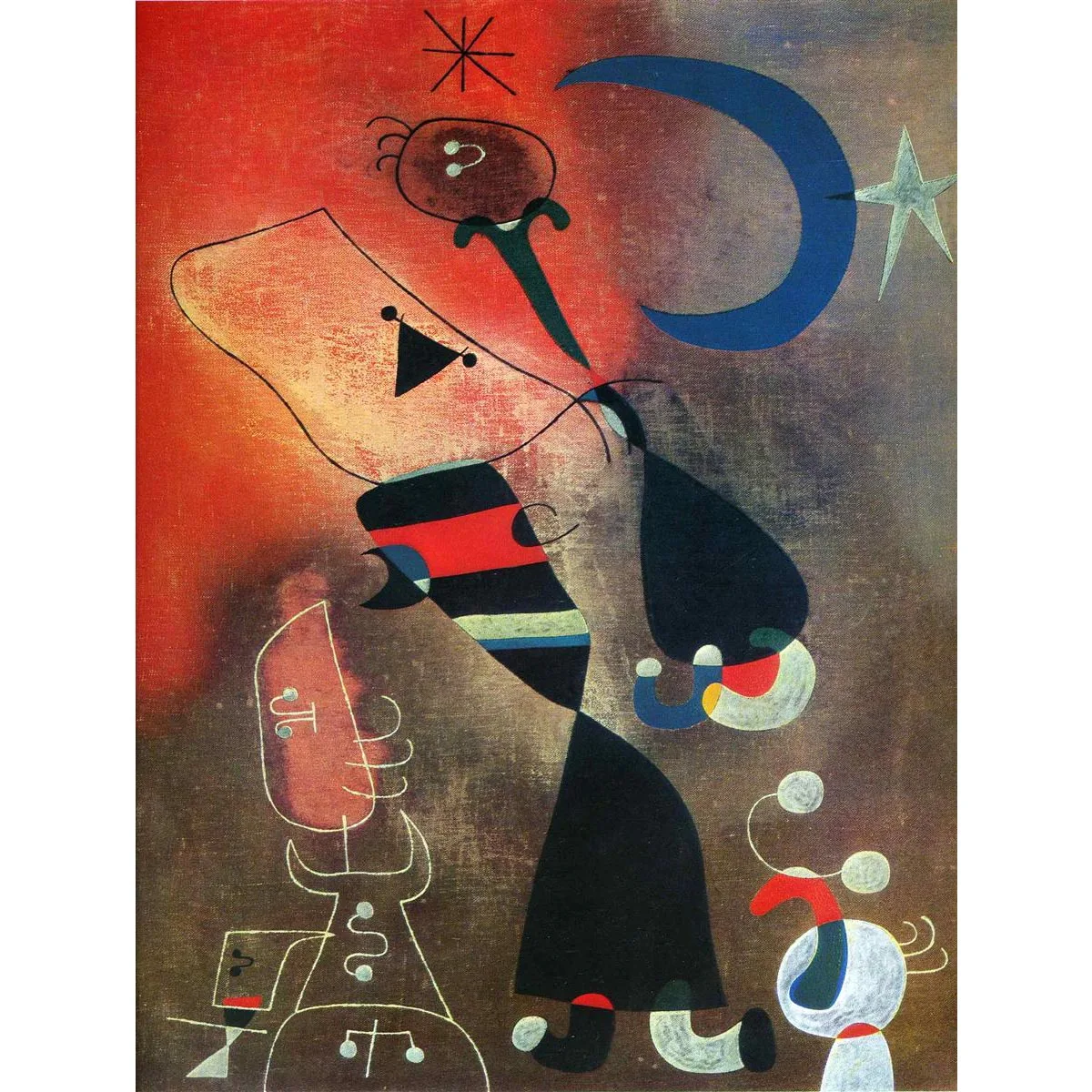 Joan Miro paintings,Woman and Bird in the Moonlight,Hand painted famous painting reproduction,Abstract oil painting on canvas