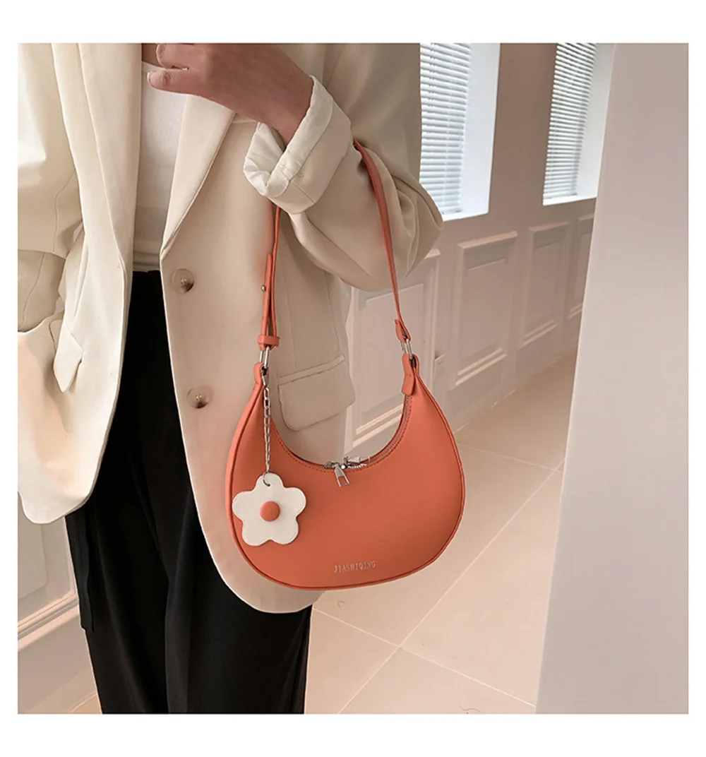 Fashion Shoulder Bag Large Capacity Pu Leather Half Moon Bag Lady Casual Simple Commuter Handbag Underarm Bag For Women