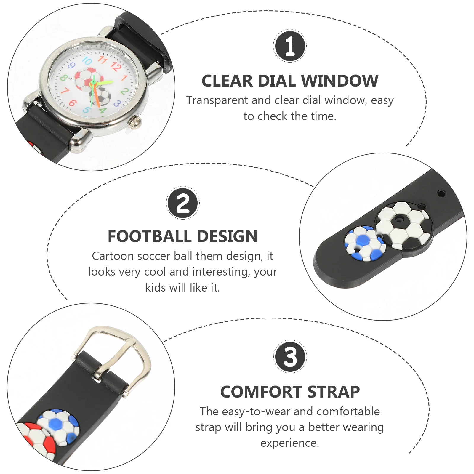 

Football Pattern Kids Watch Durable Cartoon Soccer Ball Design Easy Time Reading Watches for Boys Toddler Gifts Children