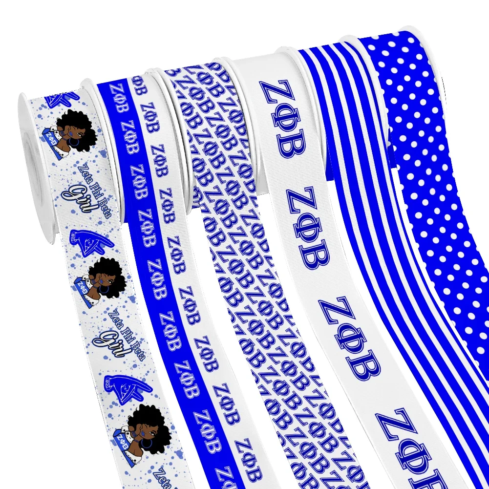 Zeta Phi Beta Sorority ZFB Girl Grosgrain Ribbon Satin Ribbon for Cheer Bows DIY Girl Head Wear Hair Bows 10yards