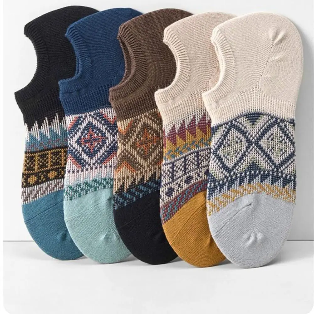 

10 пар модных сетчатых носков-лодочек в стиле ретро, короткие дышащие лоскутные носки с низкой икры, чулочно-носочные изделия в этническом стиле, невидимые мужские носки