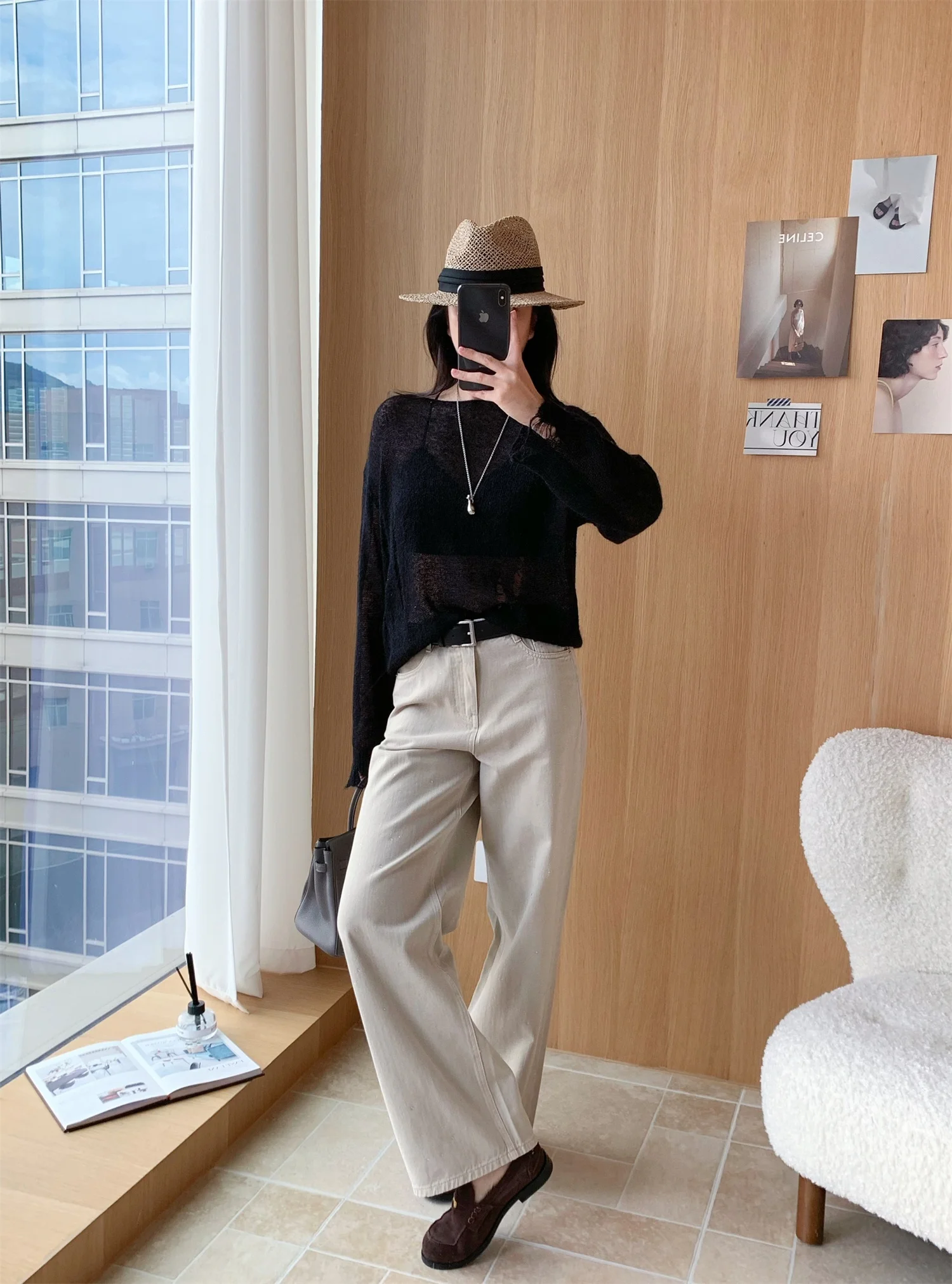 

New FlippedMo Knitted Sweater with Hole Special Dyeing Aso Iron Pants Casual Loose Long Sve round Ne Knitwear for Women