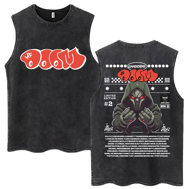 

Рэпер Mf Doom Mask Madlib Madvillain, потертые майки для мужчин и женщин, футболки без рукавов в стиле хип-хоп, винтажный жилет большого размера из 100% хлопка