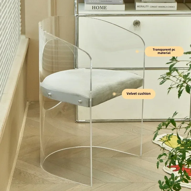 Silla de comedor acrílica ligera para el hogar, respaldo de lujo, vestidor de dormitorio, silla transparente simple y moderna