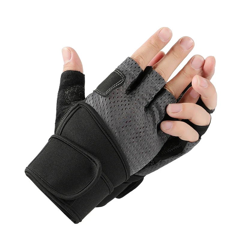 Clearance 1Pair Half Finger Gloves Extended Long Wrist Warp Non-Slip Bodybuilding Breathable Gloves Man Woman Fitness Accessory