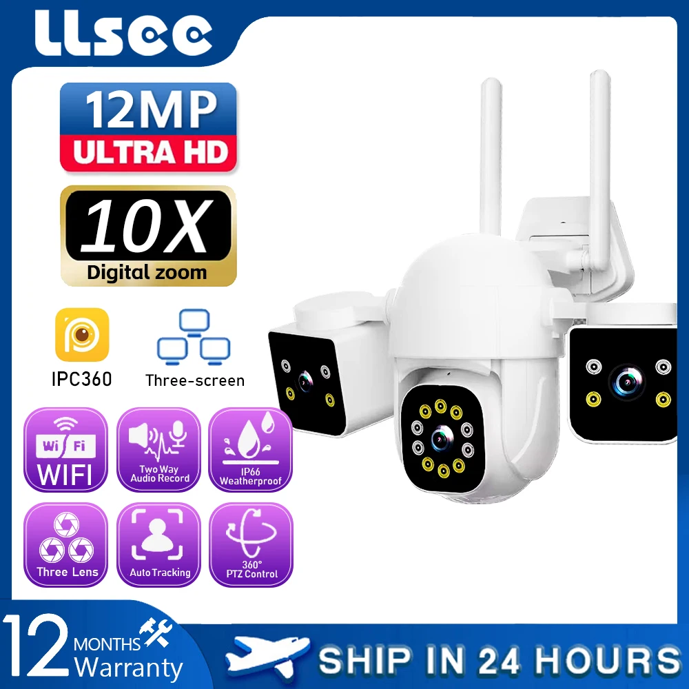 LLSEE，12MP CCTV camera outdoor waterproof 360 degree monitoring  security IP camera  wireless security camera  wifi camera