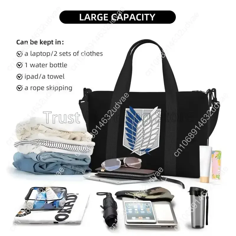 Attack on Titan Logo Print Travel Duffel Bags Waterproof Weekender Overnight Handbag Unisex Large Capacity Carry on Luggage Bag