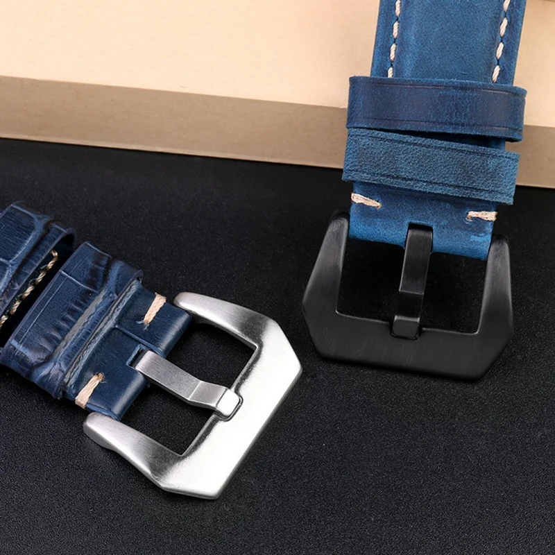 22mm 24mm 26mm Crocodile Pttern Watch Band  Calfskin Leather Men's for Panerai  PAM111 PAM441 Breitling Citizen Bue Watch Strap view 4