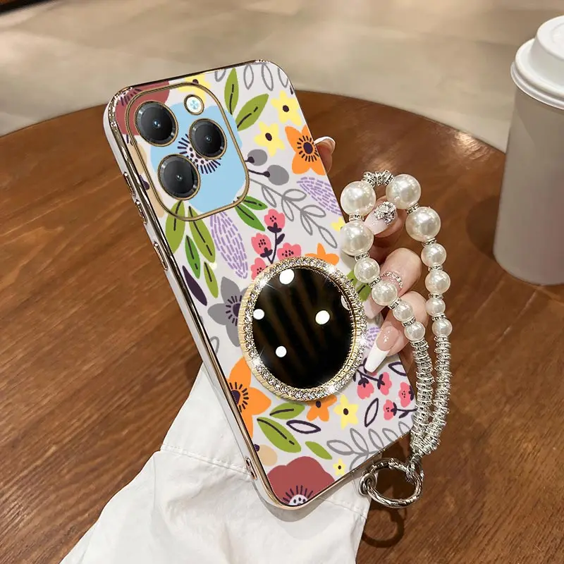 

H ot 40 Cartoon flower Bracelet Plating Phone Case For Infinix Note GT20Pro 30Pro 40 12 30i 12Pro Hot 50 40Pro 30 Spark G0 Cover