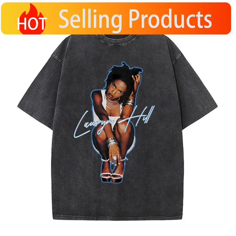Washed Vintage Lauryn Hill T Shirt Summer Men Women Hip Hop Oversized Short Sleeve T-shirts Men's Fashion Pop Music Streetwear