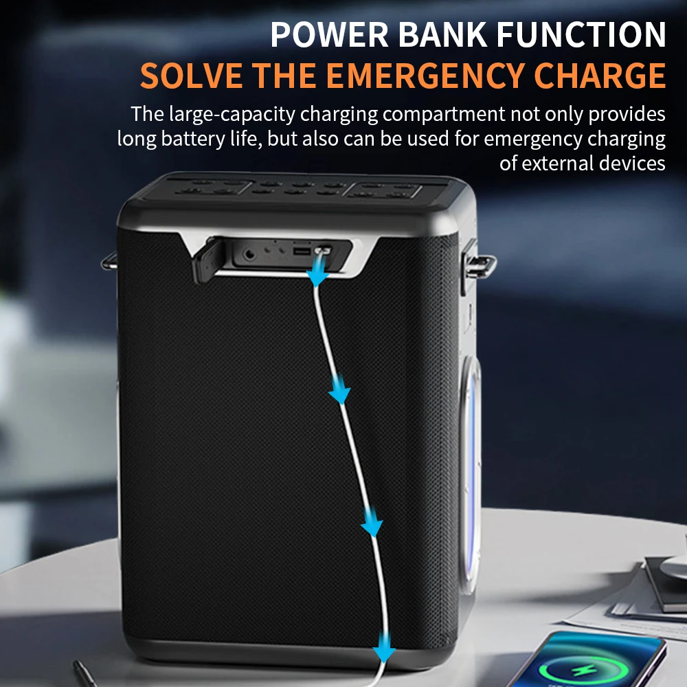 Altoparlante Wireless portatile Karaoke Machine con due microfoni Wireless, sistema PA con telecomando, RGB, TWS, USB Power Bank