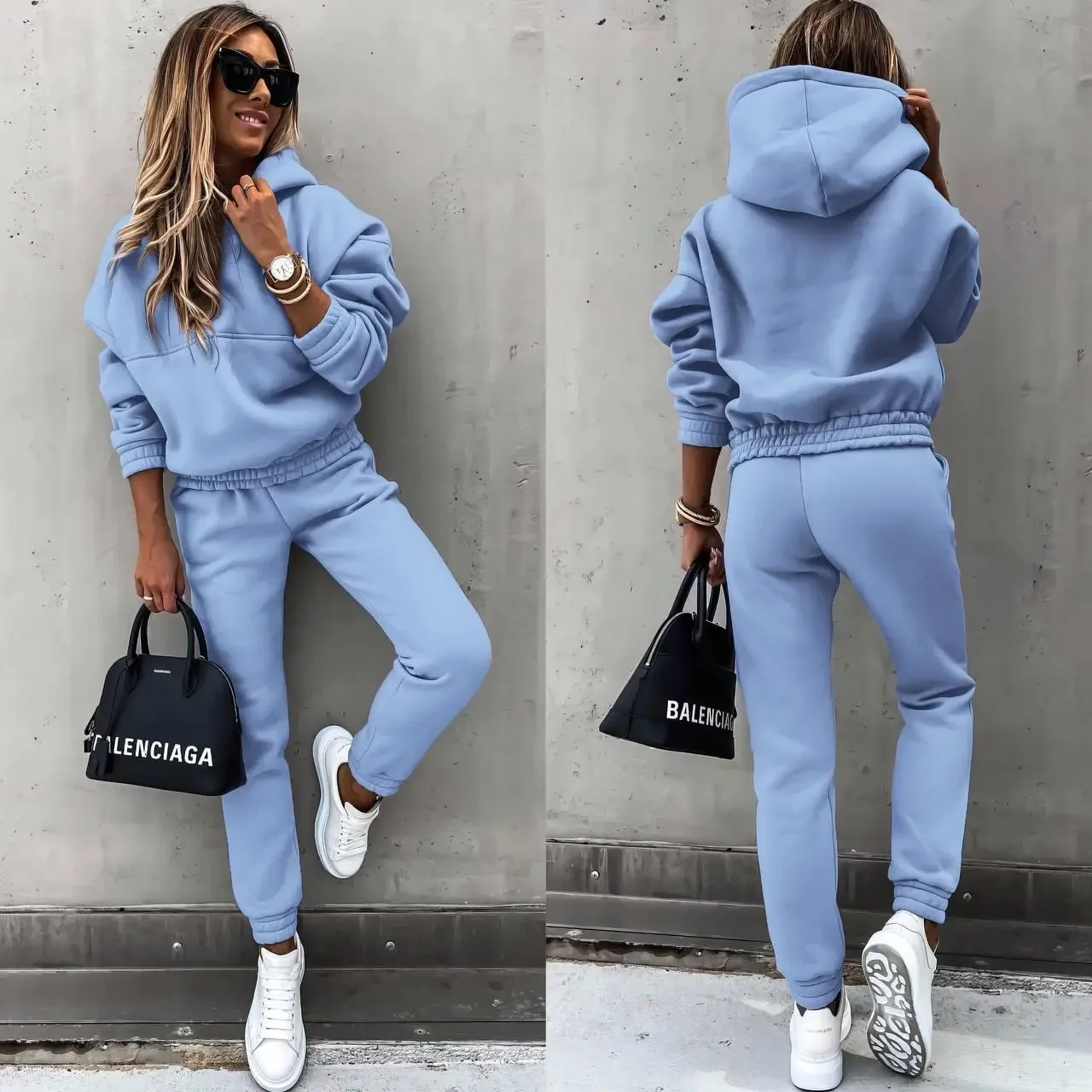 

2024 Spring New Women Tracksuit Fleece Hooded Two Piece Set Loose Hoodies Jogger Pants Sets Female Casual Sportswear Suit