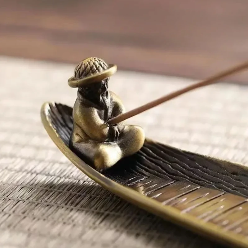 Japanese Style Fishing Old Men Incense Holder Creative Boat Shaped Incense Stick Burner Aromatherapy Home Decor Ornament