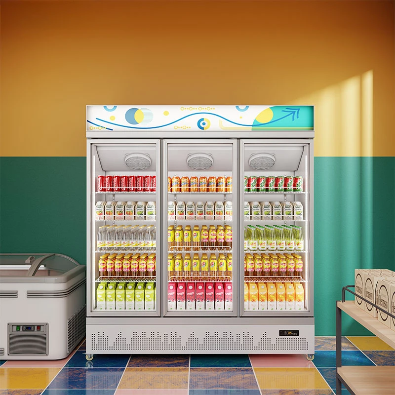 Beverage Refrigerator Cabinet Mobile Cooler 3 Door Supermarket Cold Drink Fridge for Sale 15 Shelves