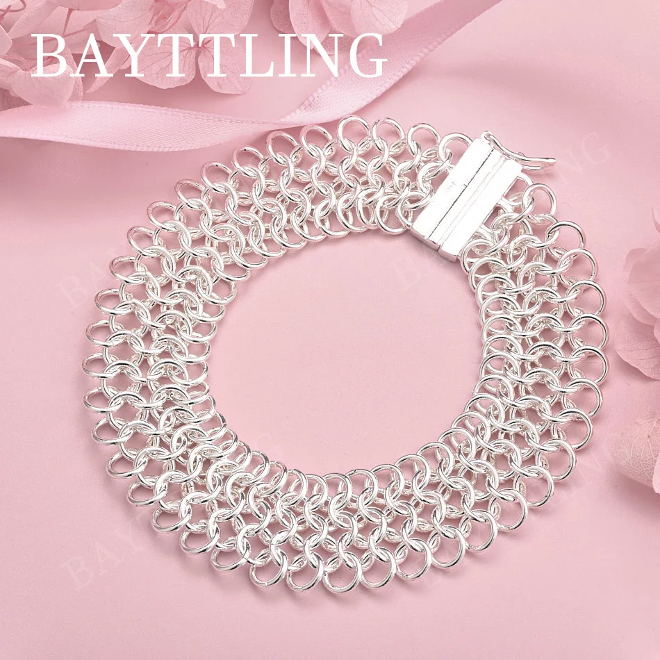 

925 Sterling Silver 8-inch Delicate Multi-Loop Bracelet for Men and Women, Fashionable Hip-Hop Accessory, Punk Style