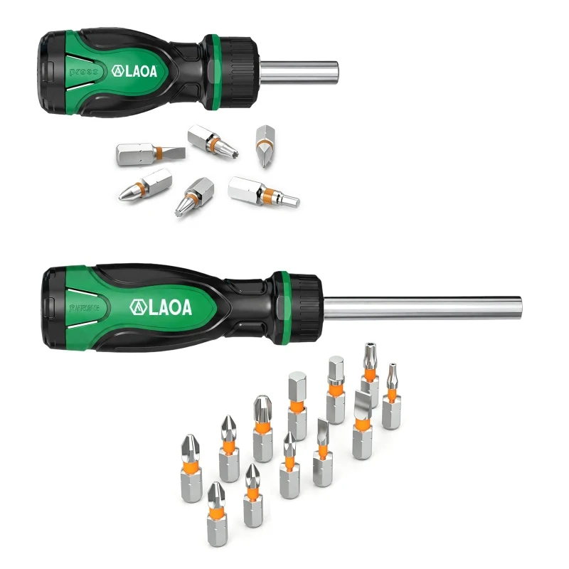 E7CD Ratcheting Screwdriver Set with 45-Tooth Three Position Control, Steel Attachments and Concealed Storage for Repairs