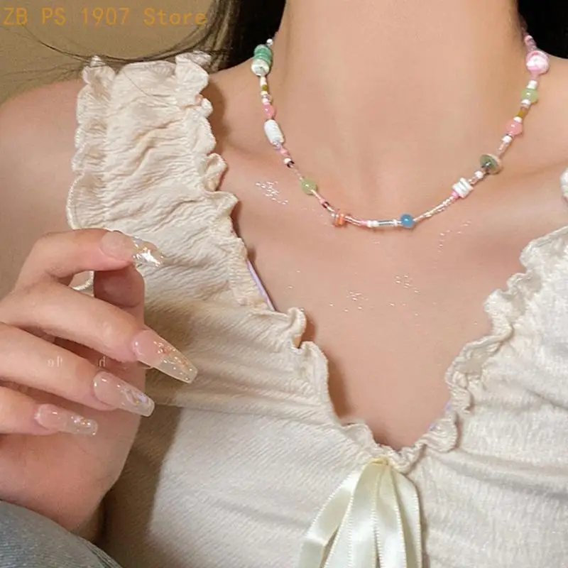 Stylish Beaded Choker Necklace Fashionable Neck Jewelry Resin Material Bohemian Beads Choker Perfect Gift for Women Girl 55KA