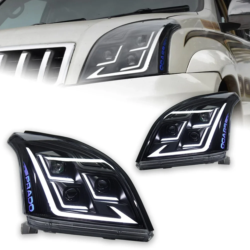 Car Lights For Toyota Prado LED Headlight Projector 3 Lens 2003-2009 Front Head Lamp Drl Signal Automotive Accessory