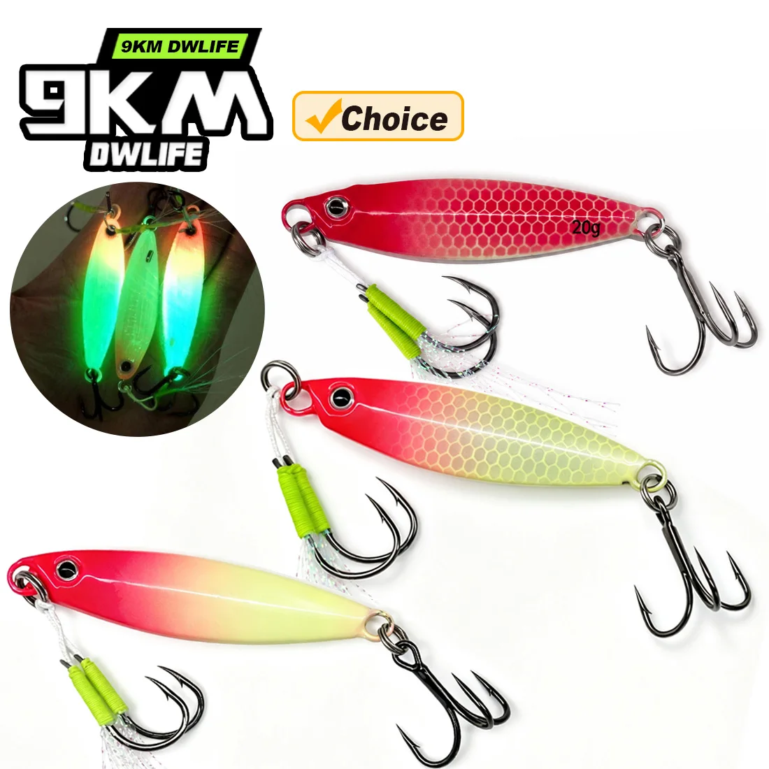 9KM 1 Stück Metall-Jigs Löffel-Angelköder Harter Swimbait Leuchtender Kunstköder Jigging-Haken Spinner-Köder Salzwasserfisch