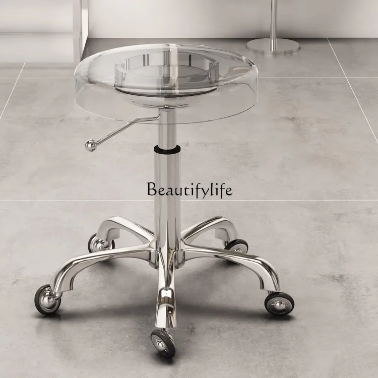 Stainless Steel Bench Spinning Lift Pulley round Stool Acrylic Hair Cutting Hair Saloon Dedicated