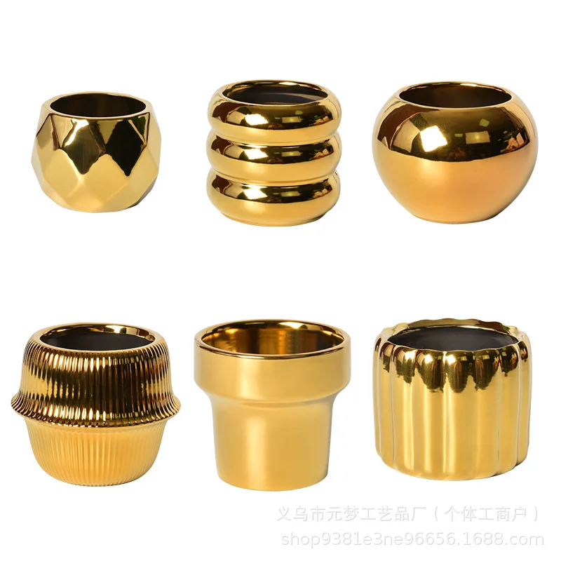 

simple ceramic flower pot creative gold-plated household flower utensils succulent green plant potted plant pot desktop ornament