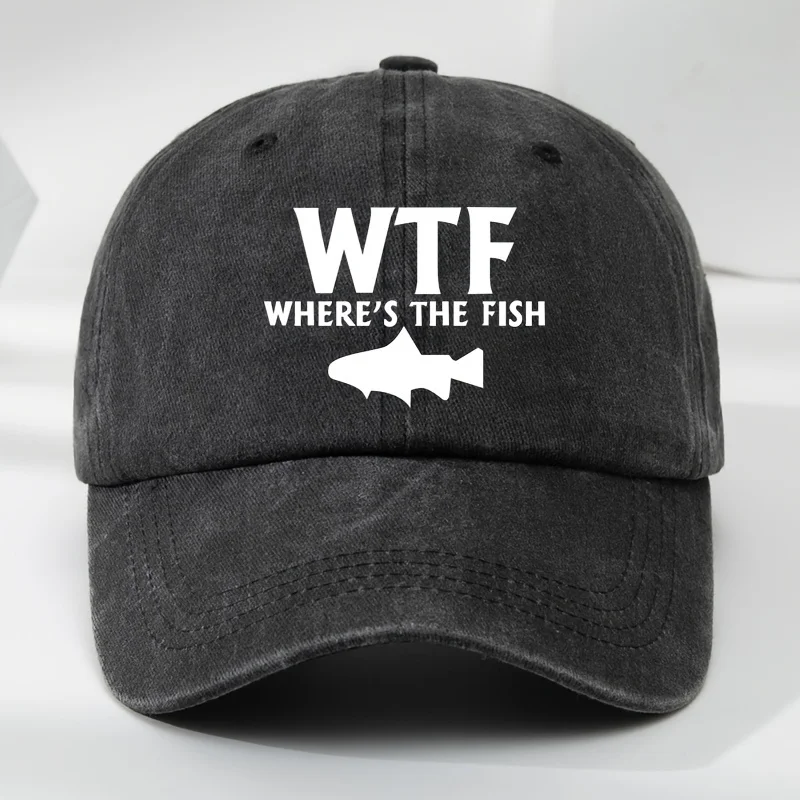 WTF fish print outdoor men's washed baseball cap retro duckbill cap sports casual baseball cap