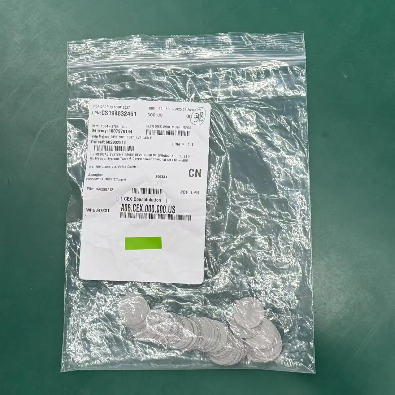 1504-3708-000 Filter Disk Wire Mesh MPOS 25.4OD 0.66 THK 2 Micron