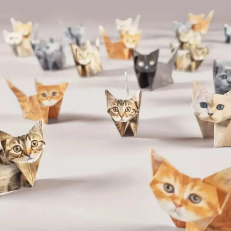 50pcs DIY Paper Cats Creative DIY Origami Paper Handmade DIY Paper Dog Dinosaur Fun Art Craft Folding Animal Folding Set