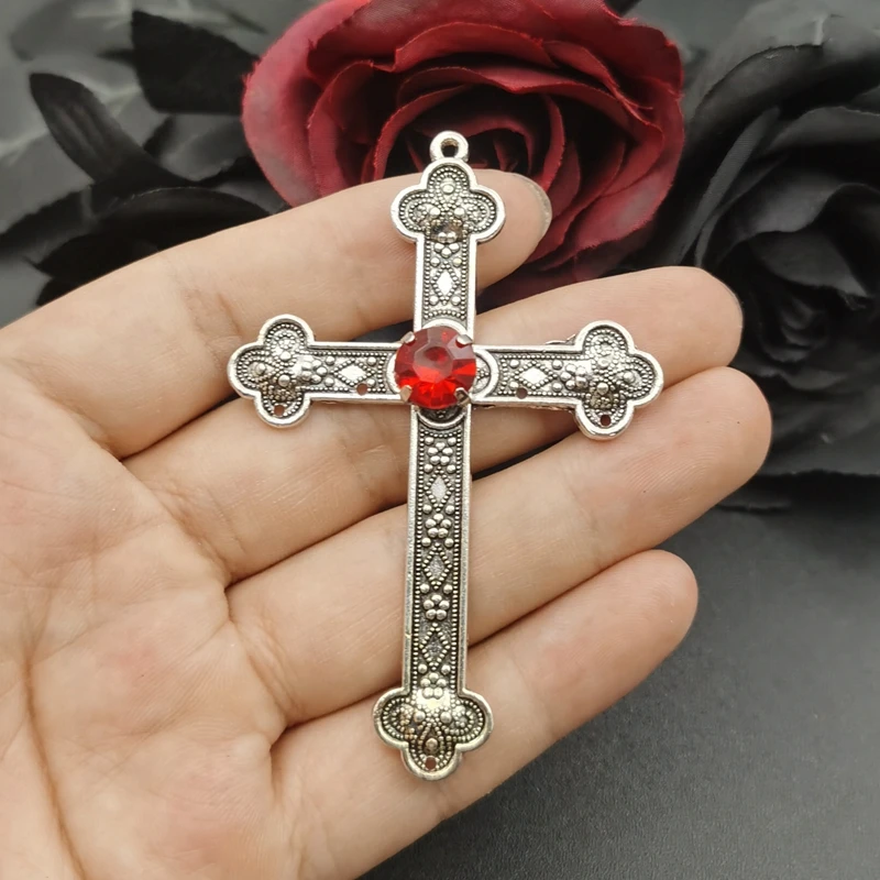 3pcs 77*52mm Goth Large Crystal Cross Connector Charm Punk Cross Crystal Pendant Jewelry DIY Handmade Making Accessories