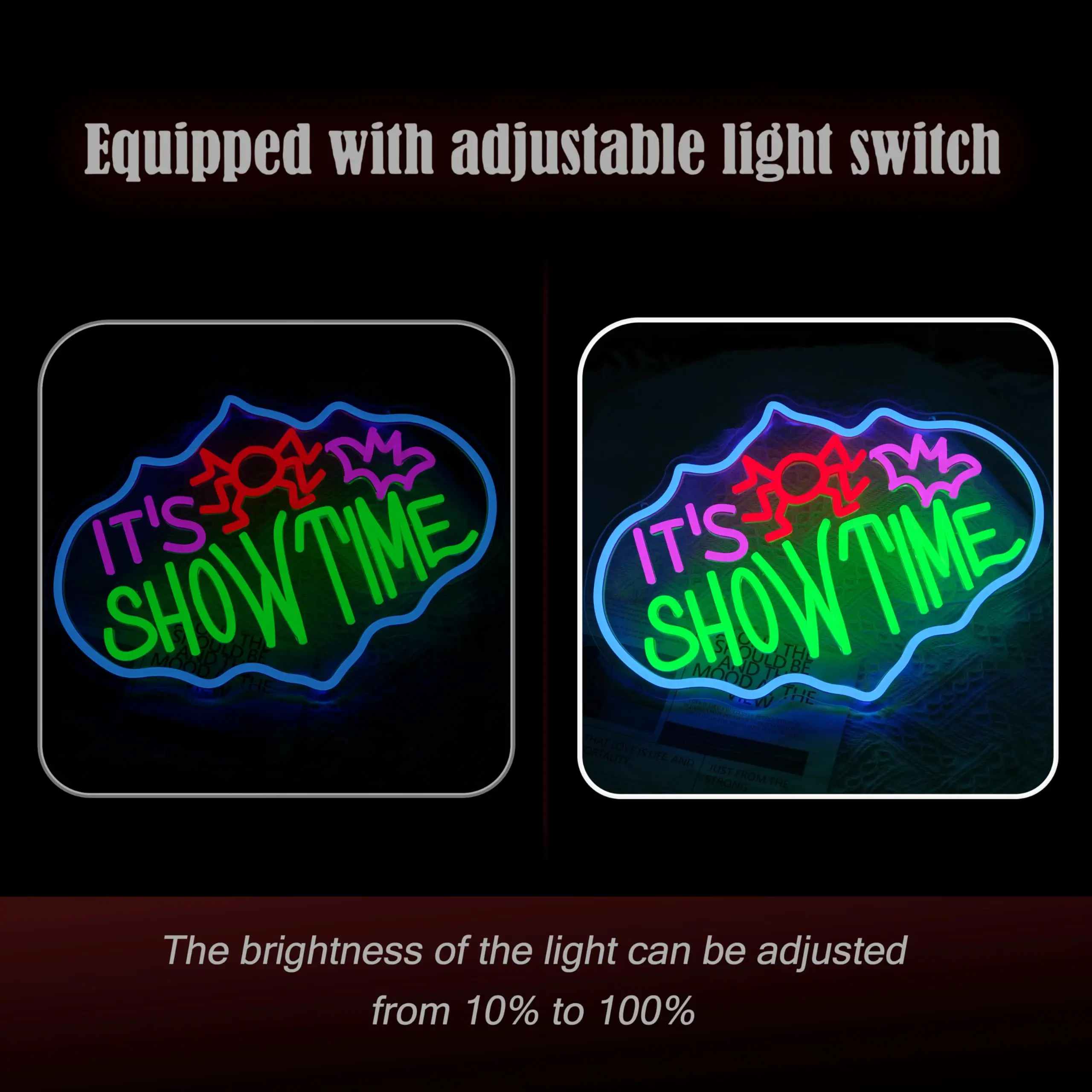 علامة النيون LED لزمن عرض الهالوين لديكور الحائط، شكل خفاش عنكلي ملون USB قابل للتعتيم لأسرار غرفة موضوع الإرهاب #4