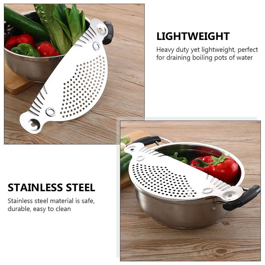 

2Pcs Heavy Duty Stainless Steel Semicircle Pot Strainer with Dual Large Handles for Safe Easy Draining of Pasta Rice Boiling